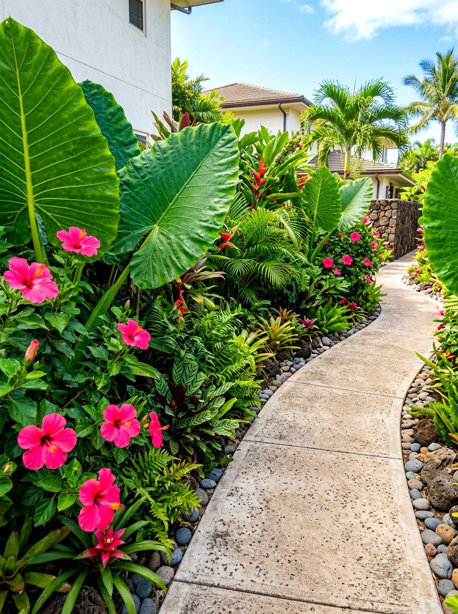 Tropical sidewalk garden layout - 30 sidewalk garden ideas