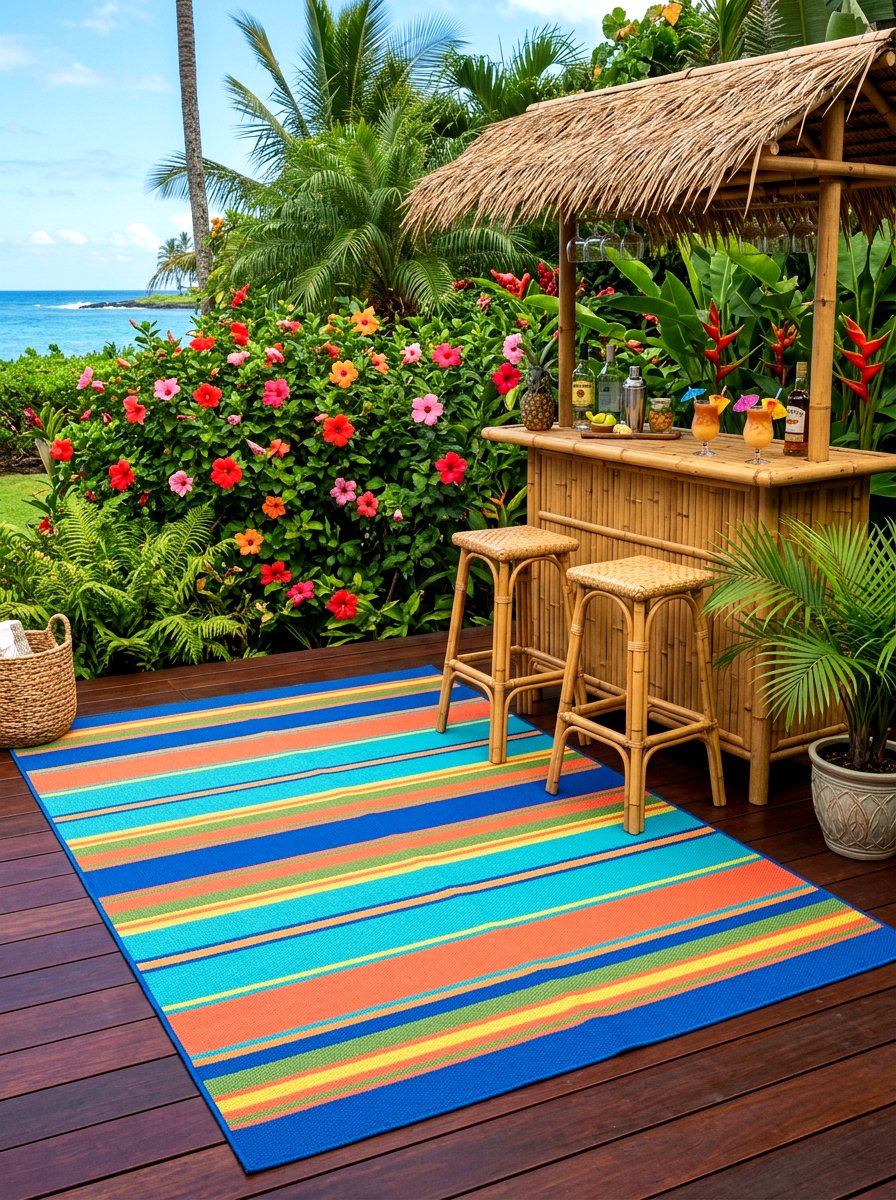 Tropical striped garden rug - 30 striped outdoor rug ideas