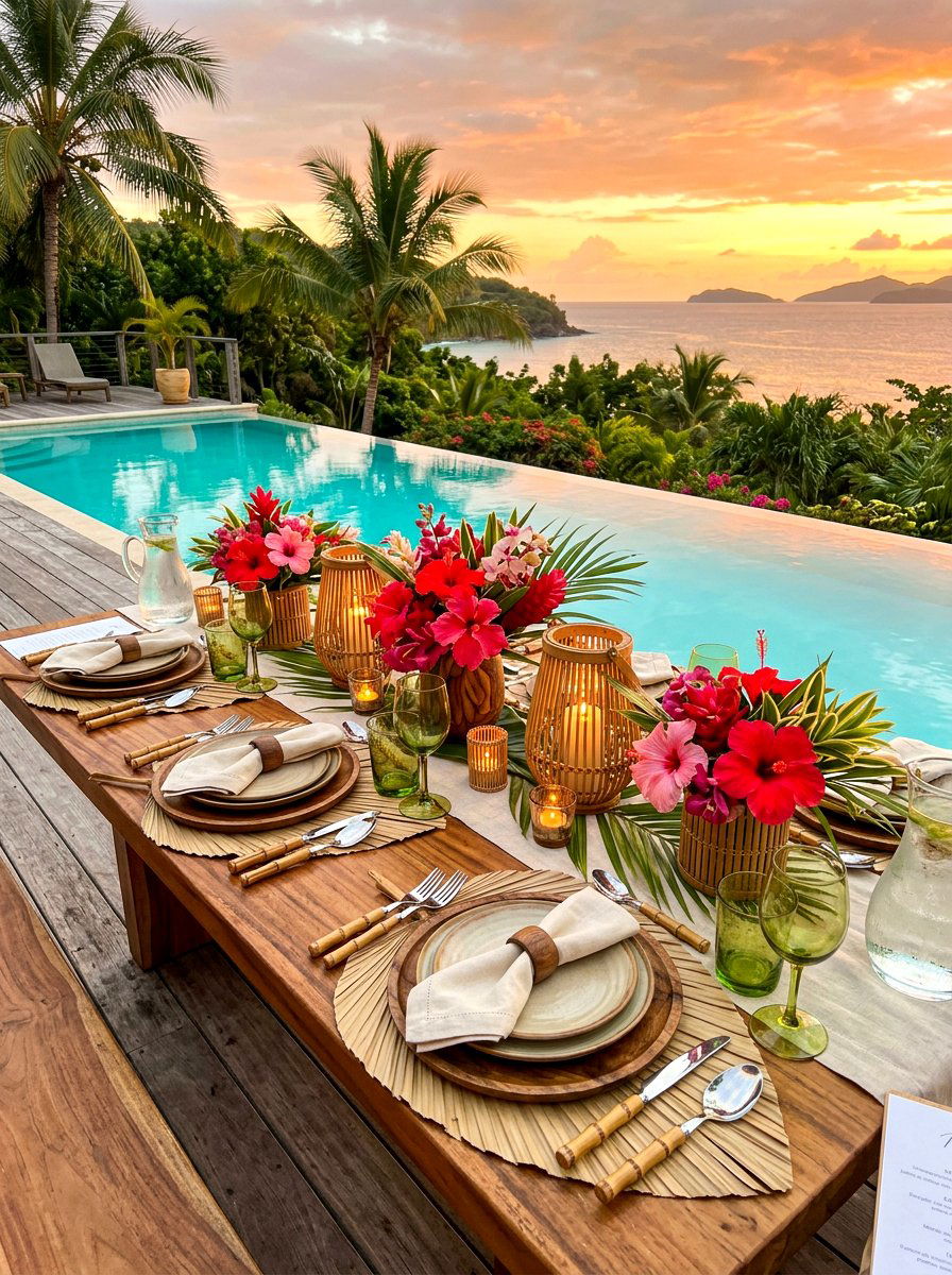Tropical sunset table setting - 30 sunset dinner table ideas