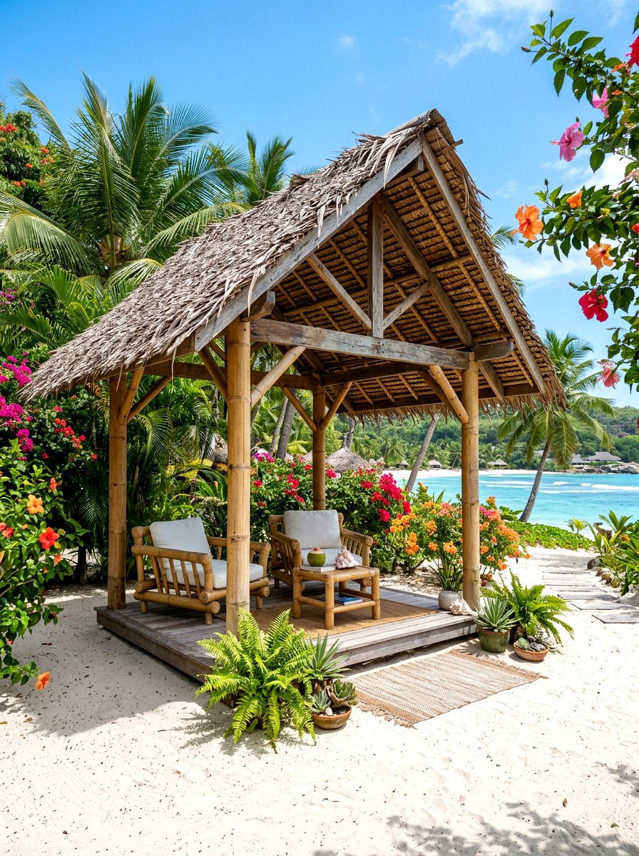 Tropical thatch gazebo - 30 patio gazebo ideas