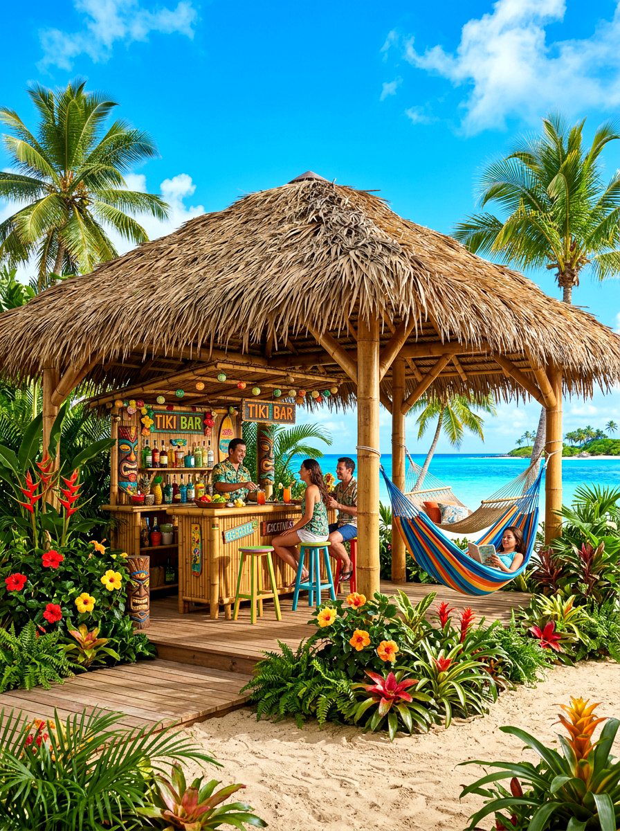 Tropical thatched gazebo - 30 garden gazebo ideas