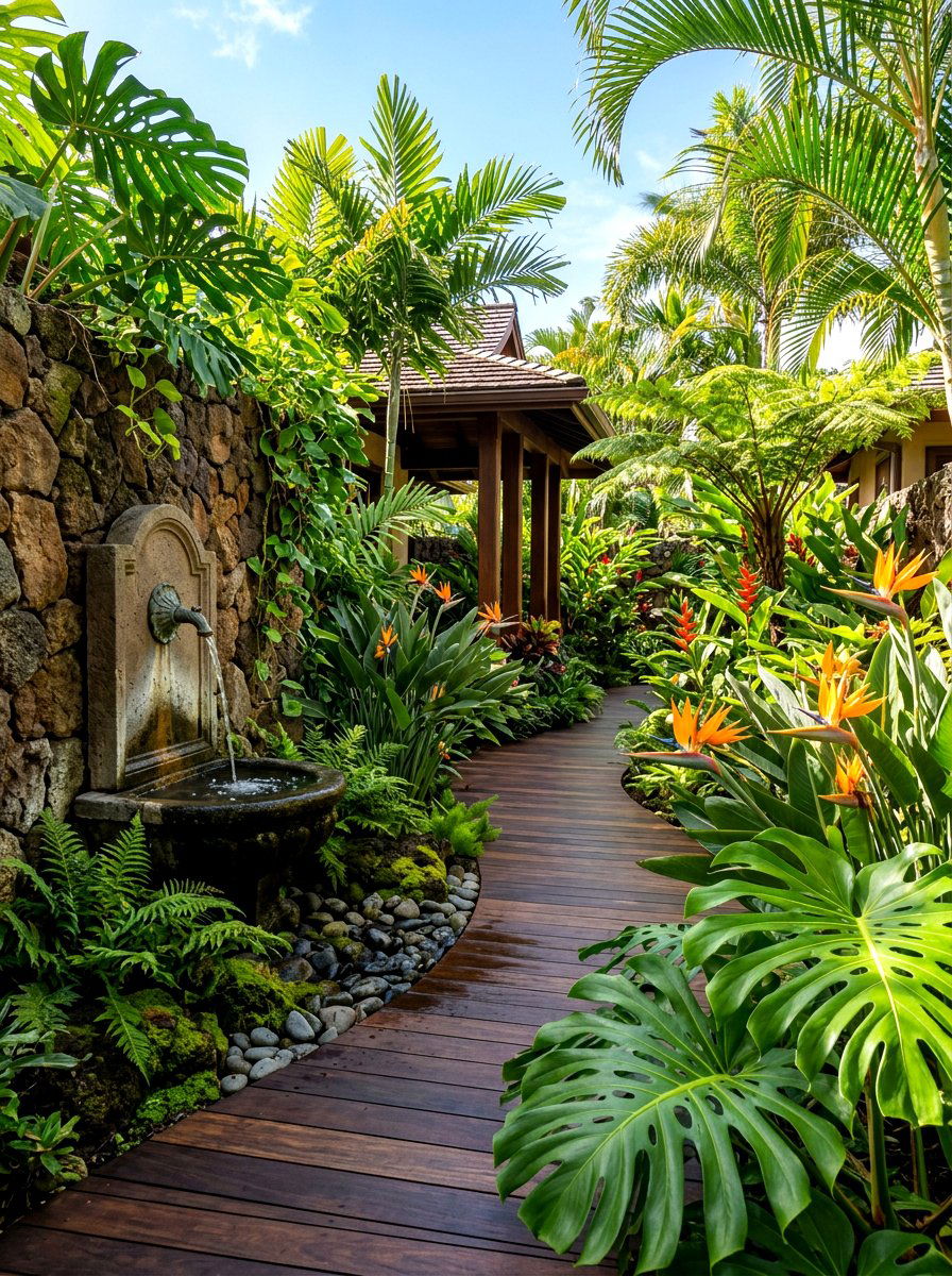 Tropical walkway garden - 30 breezeway garden ideas