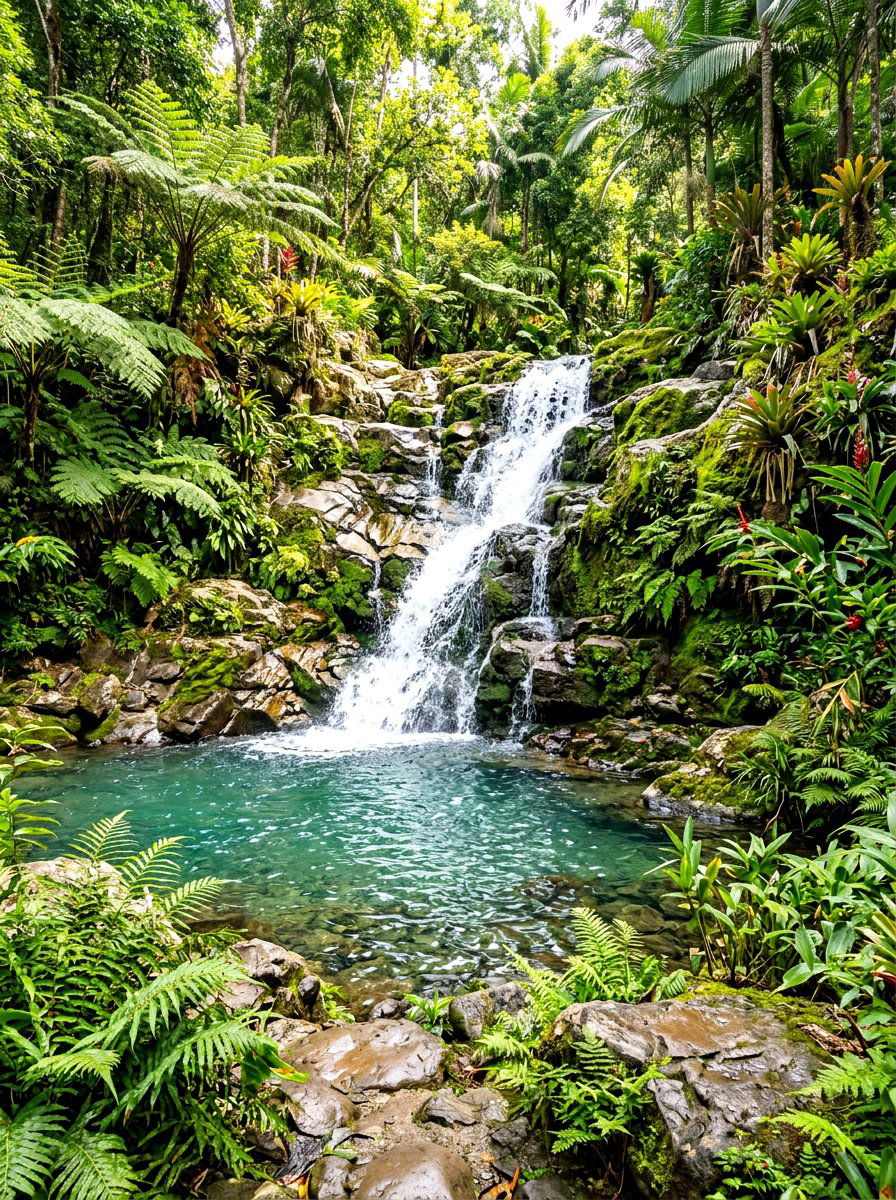 Tropical waterfall feature - 30 tropical backyard landscaping ideas