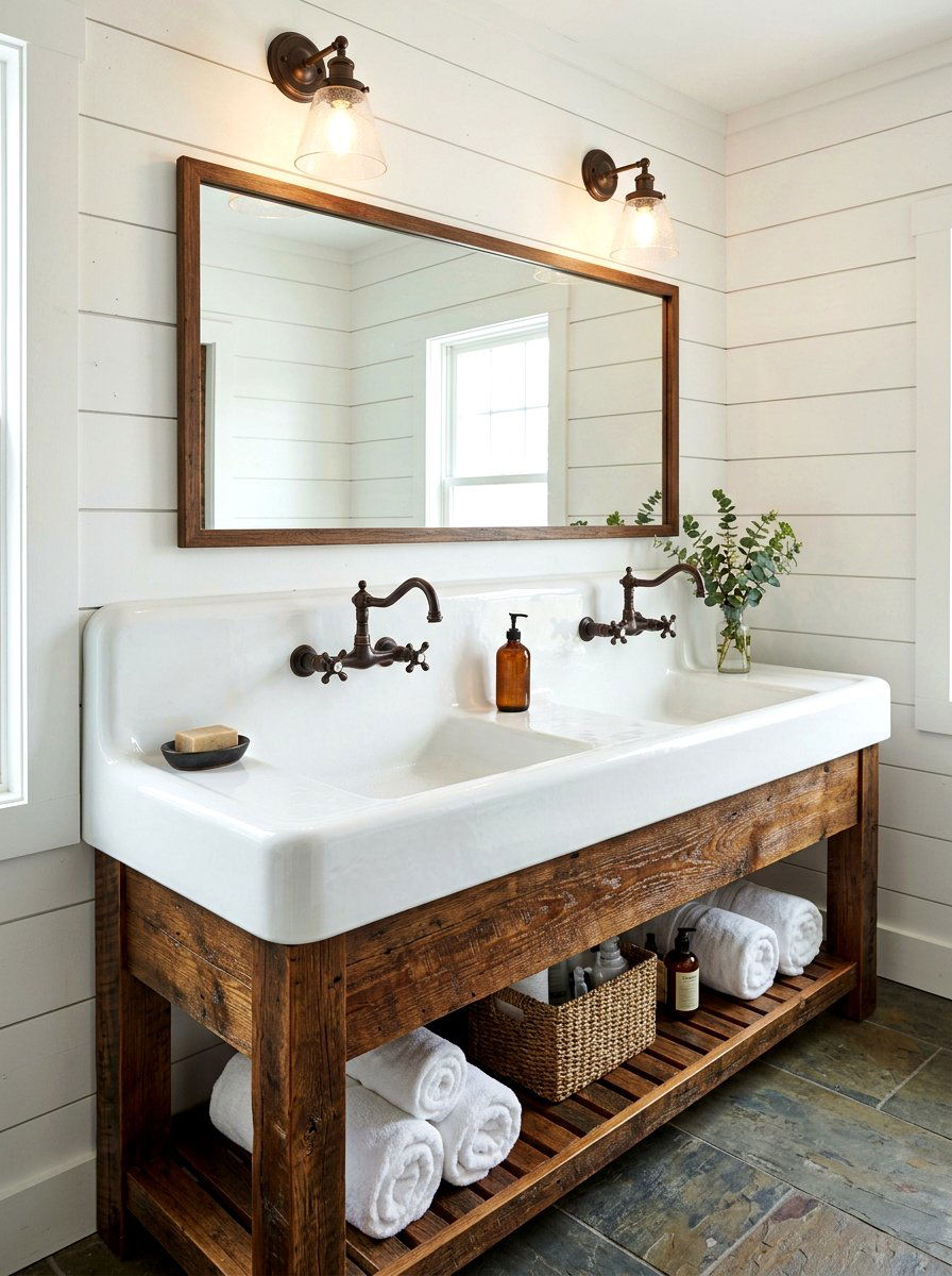 Trough Bathroom Sink - 30 cottage farmhouse bathroom ideas