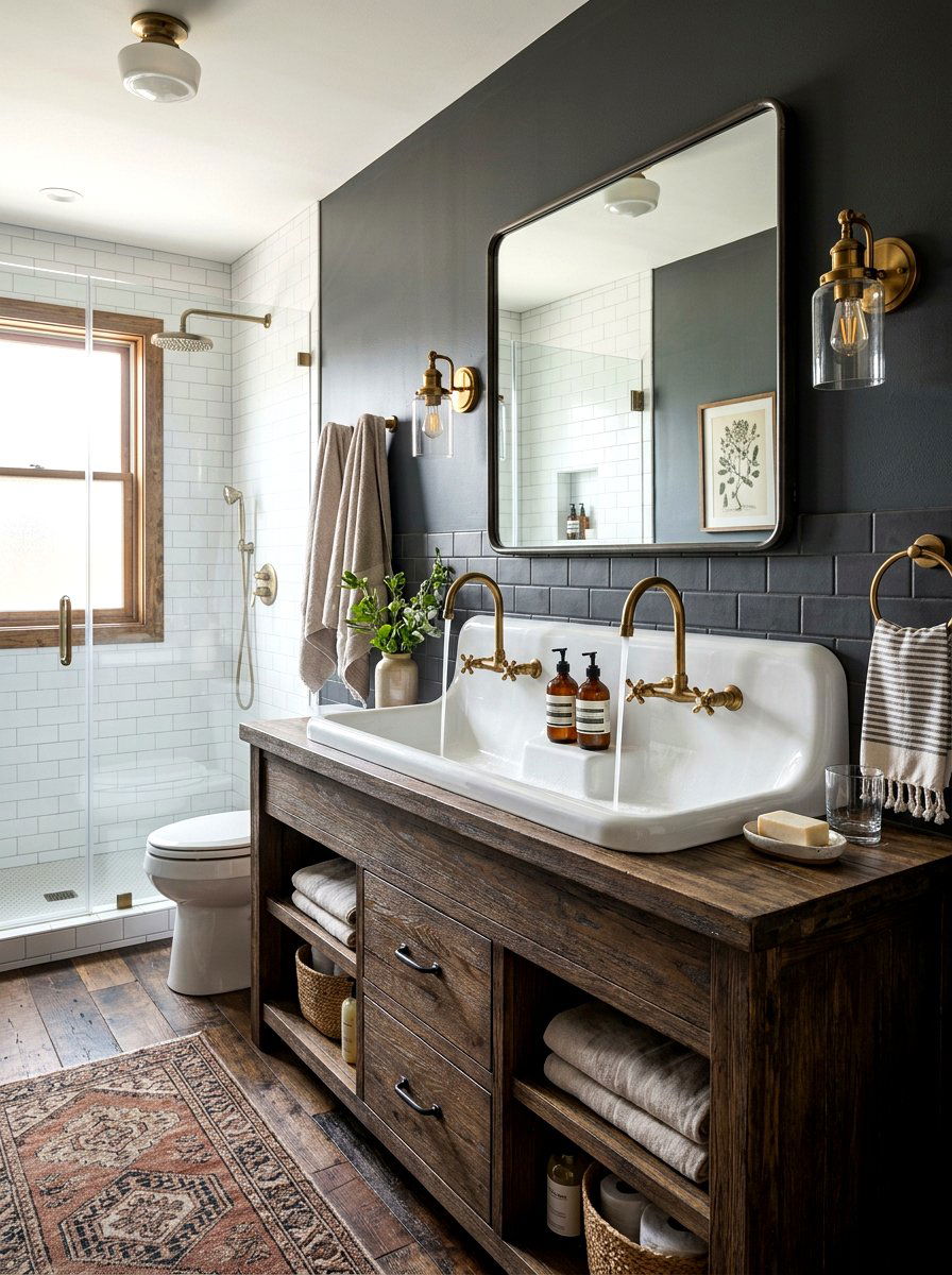 Trough Sink Farmhouse Bathroom - 30 moody farmhouse bathroom ideas