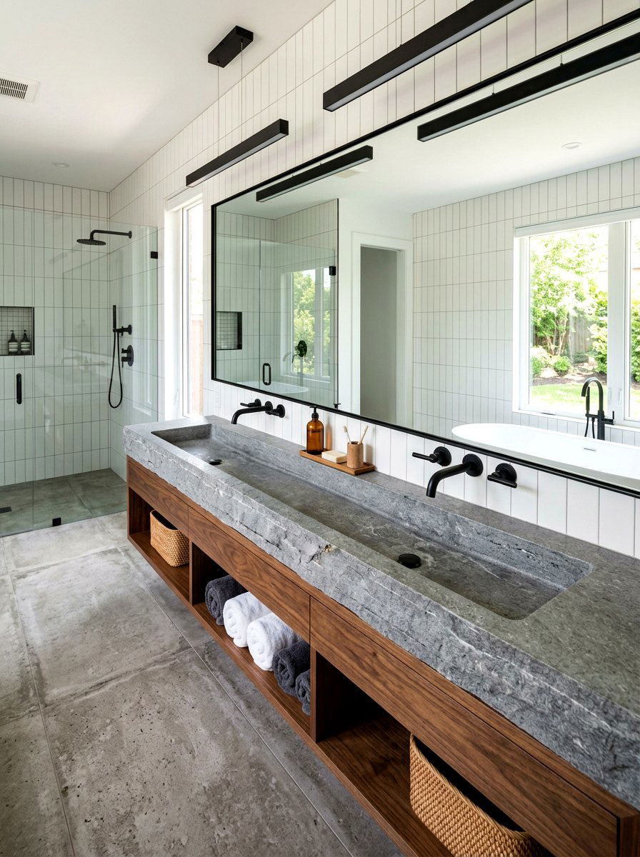 Trough Style Integrated Stone Sink - 30 integrated stone vanity ideas