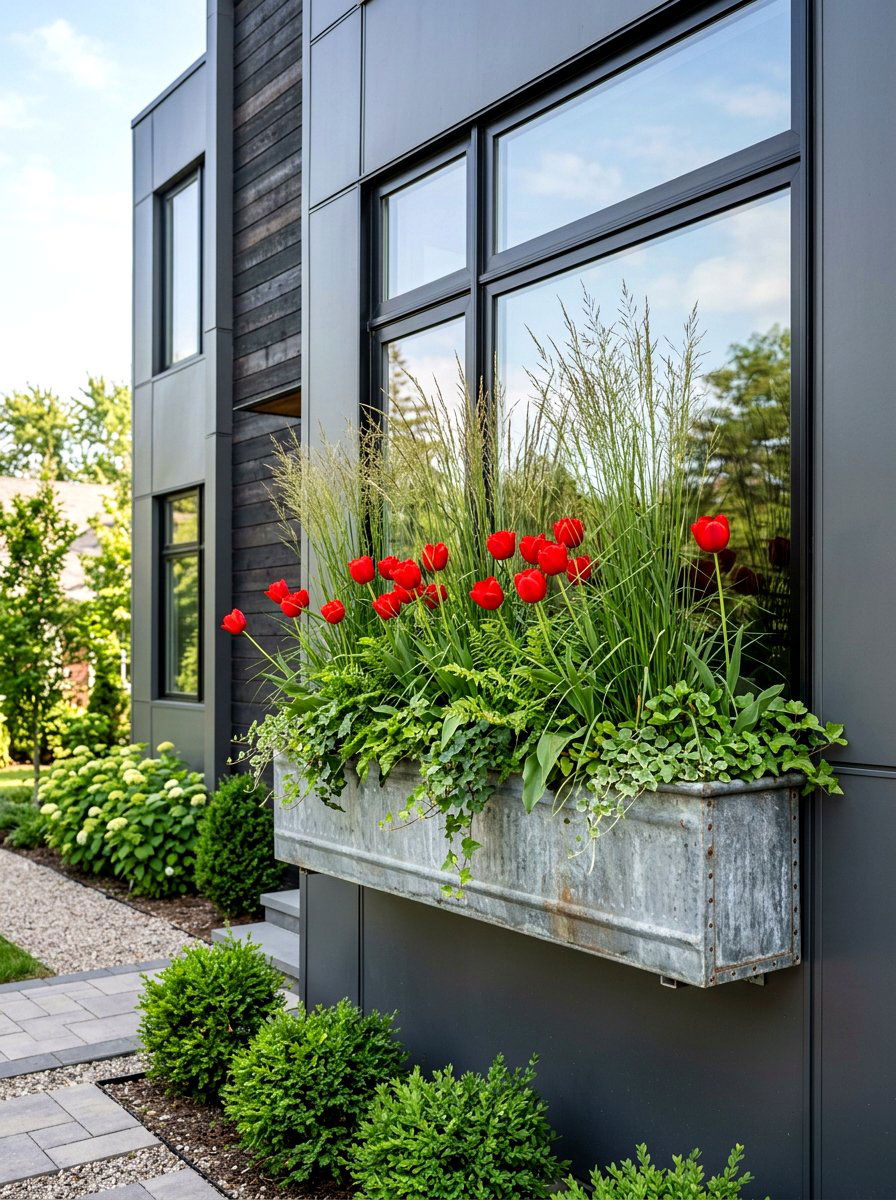 Trough window box - 30 front window planter ideas