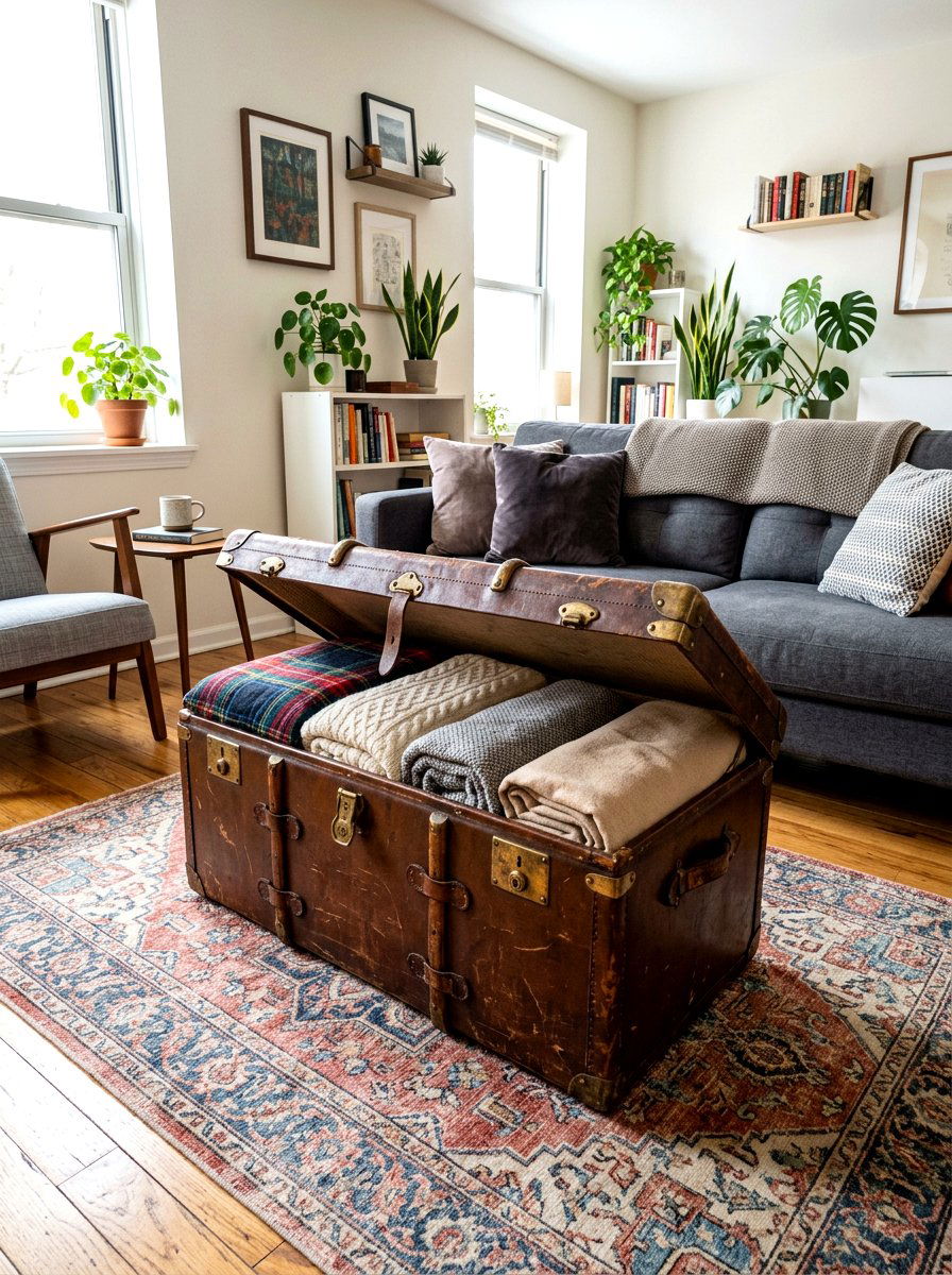 Trunk Coffee Table Storage - 30 studio apartment storage ideas