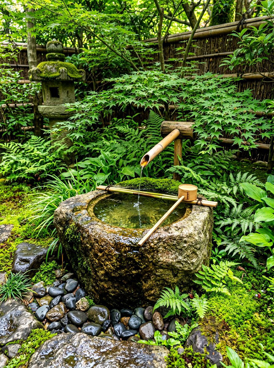 Tsukubai Water Basin - 30 Japanese garden ideas