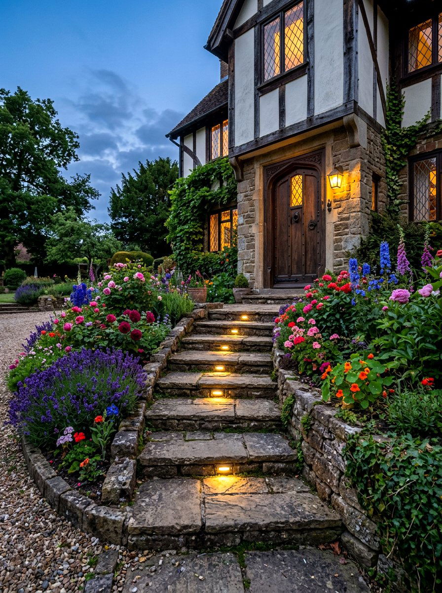 Tudor Doorway Step Lighting - 30 Tudor exterior lighting ideas