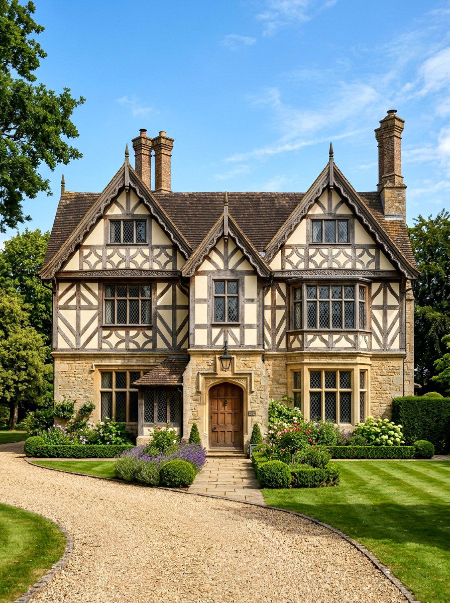 Tudor Style Stone And Wood Beams - 30 stone and wood exterior ideas