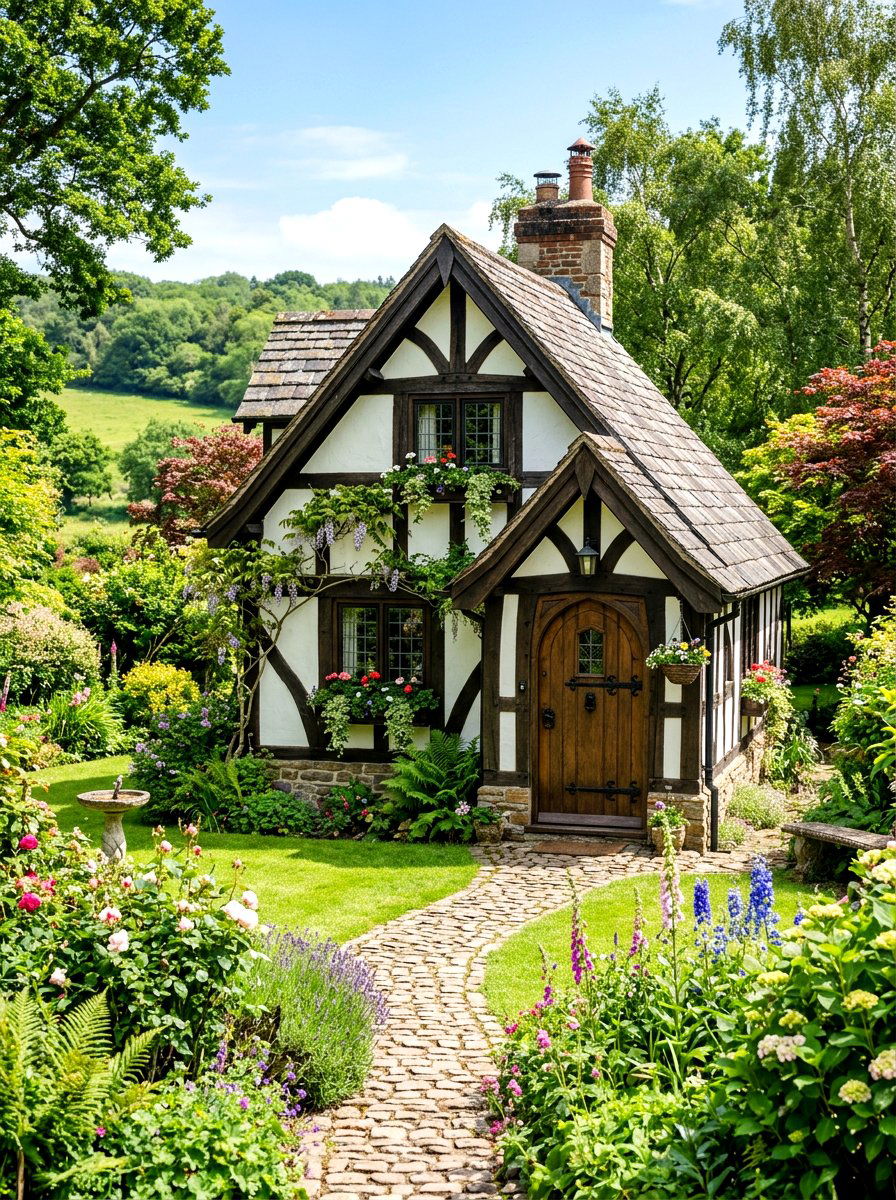 Tudor Style Tiny House - 30 tiny cottage exterior ideas