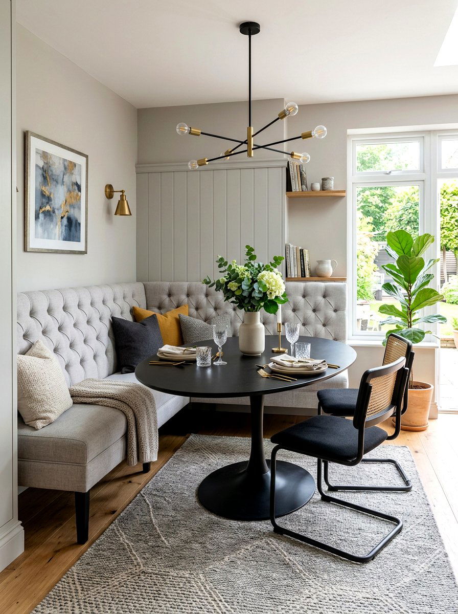 Tufted Bench Dining Nook - 30 small dining nook ideas