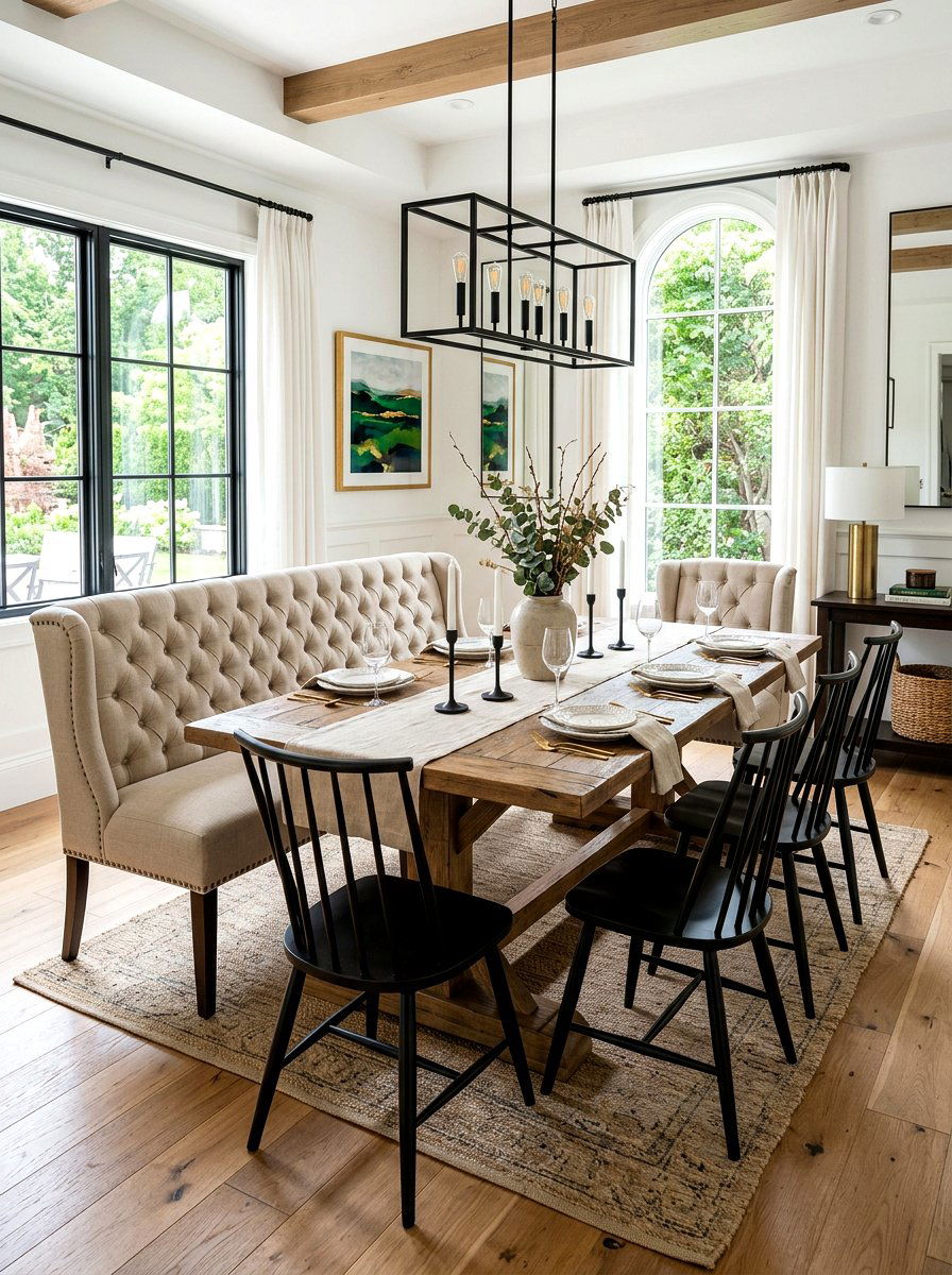 Tufted Bench With Metal Chairs - 30 mixed dining seating ideas