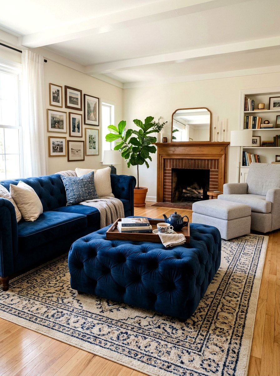 Tufted Coffee Table Ottoman - 30 English manor living room ideas