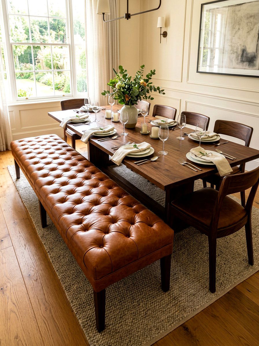 Tufted Leather Bench - 30 bistro dining room ideas