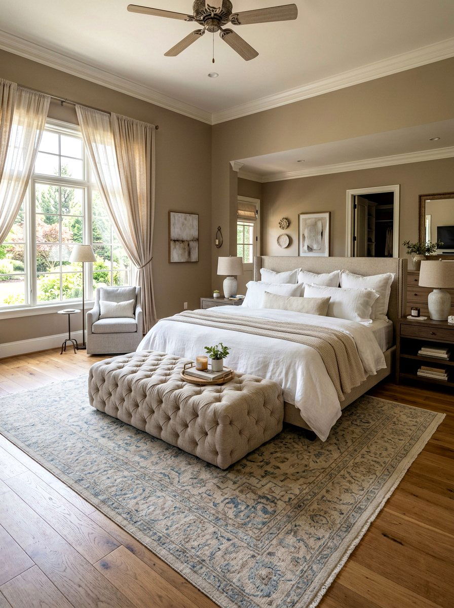 Tufted Ottoman - 30 Nancy Meyers bedroom ideas