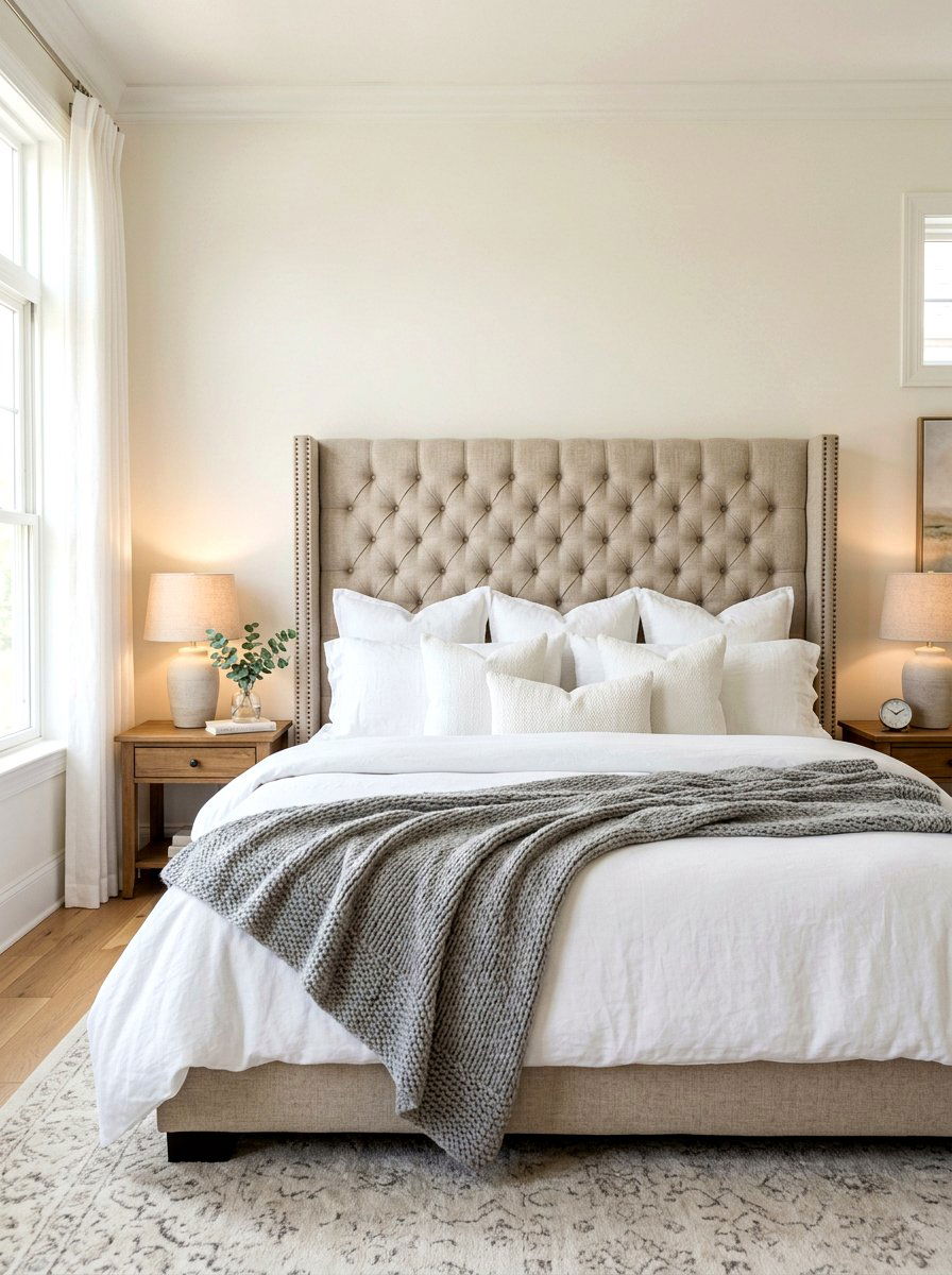 Tufted Upholstered Headboard - 30 English country bedroom decor ideas