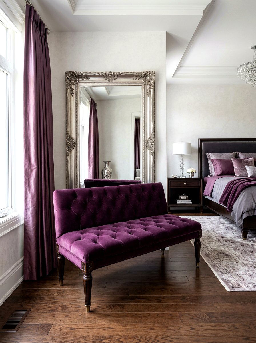 Tufted Velvet Bench - 30 bedroom sitting area ideas