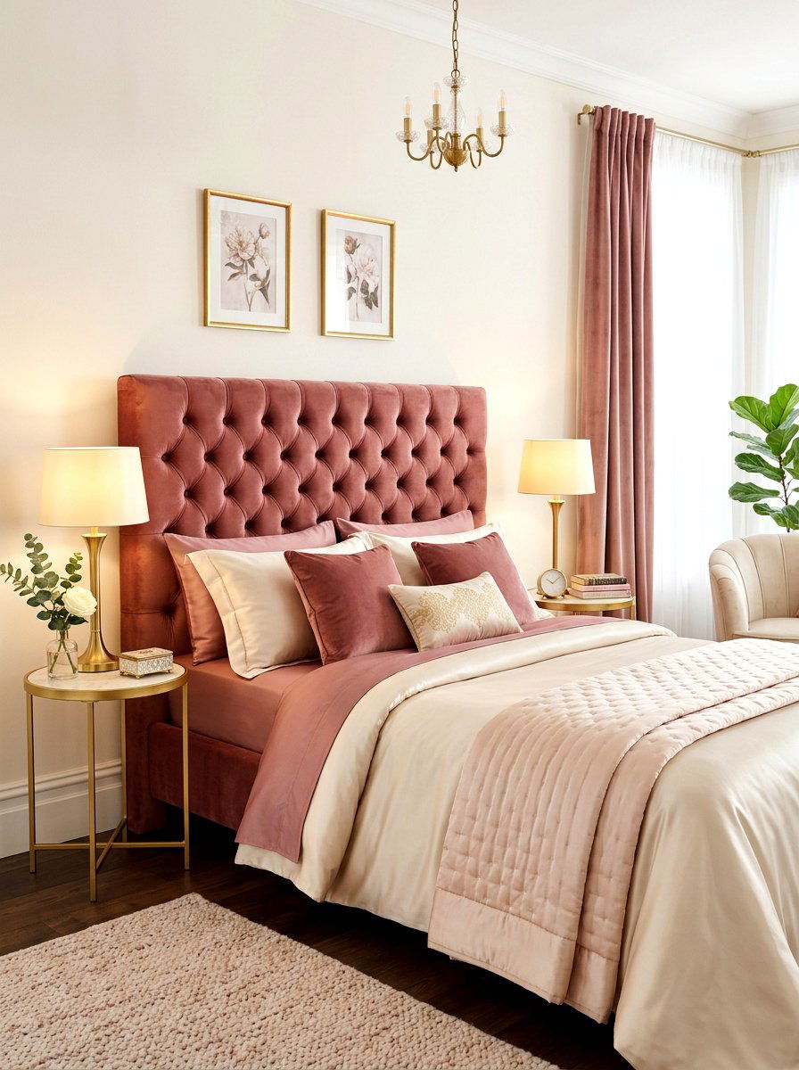 Tufted Velvet Headboard - 30 frilly bedroom ideas