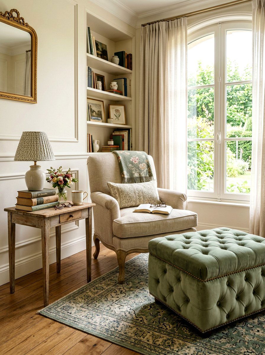 Tufted Velvet Ottoman - 30 french country decor ideas