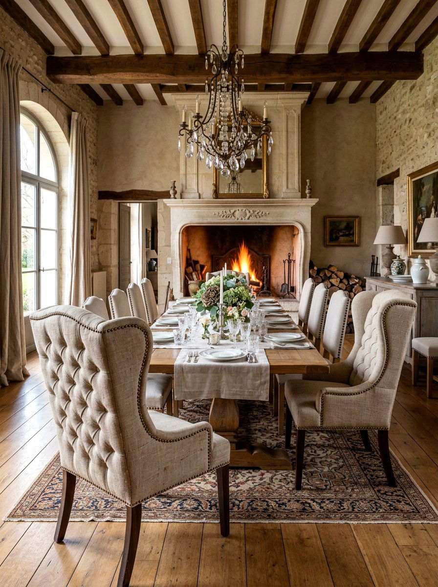 Tufted Wingback Host Chairs - 30 French country dining room decor ideas
