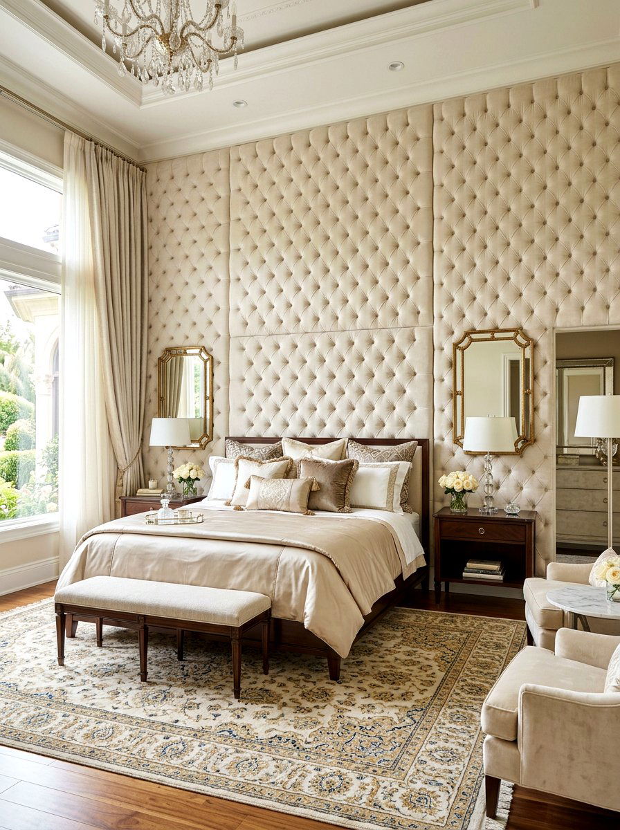 Tufted fabric wall - 30 wall to wall headboard ideas
