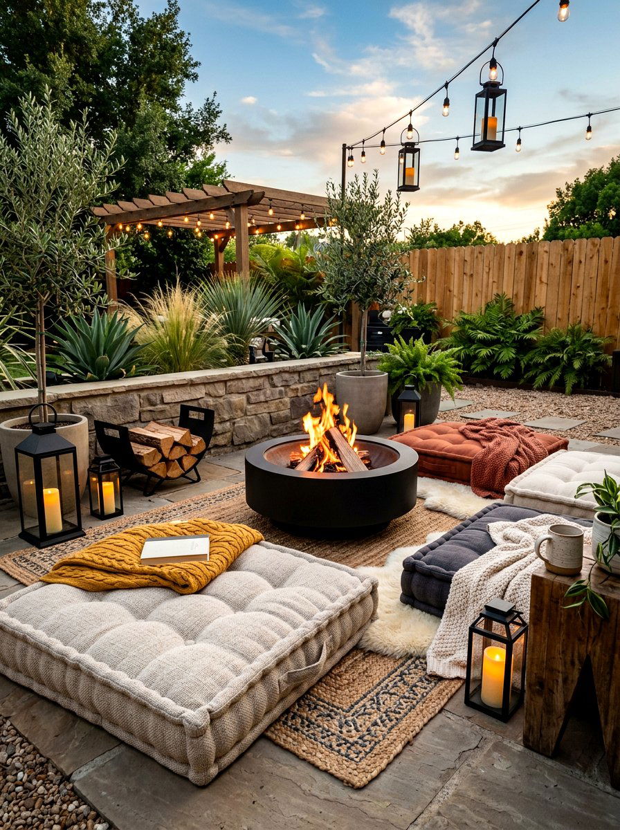 Tufted floor pillow - 30 boho patio cushion ideas
