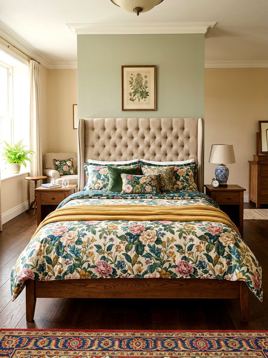 Tufted headboard - 30 grandma core bedroom ideas