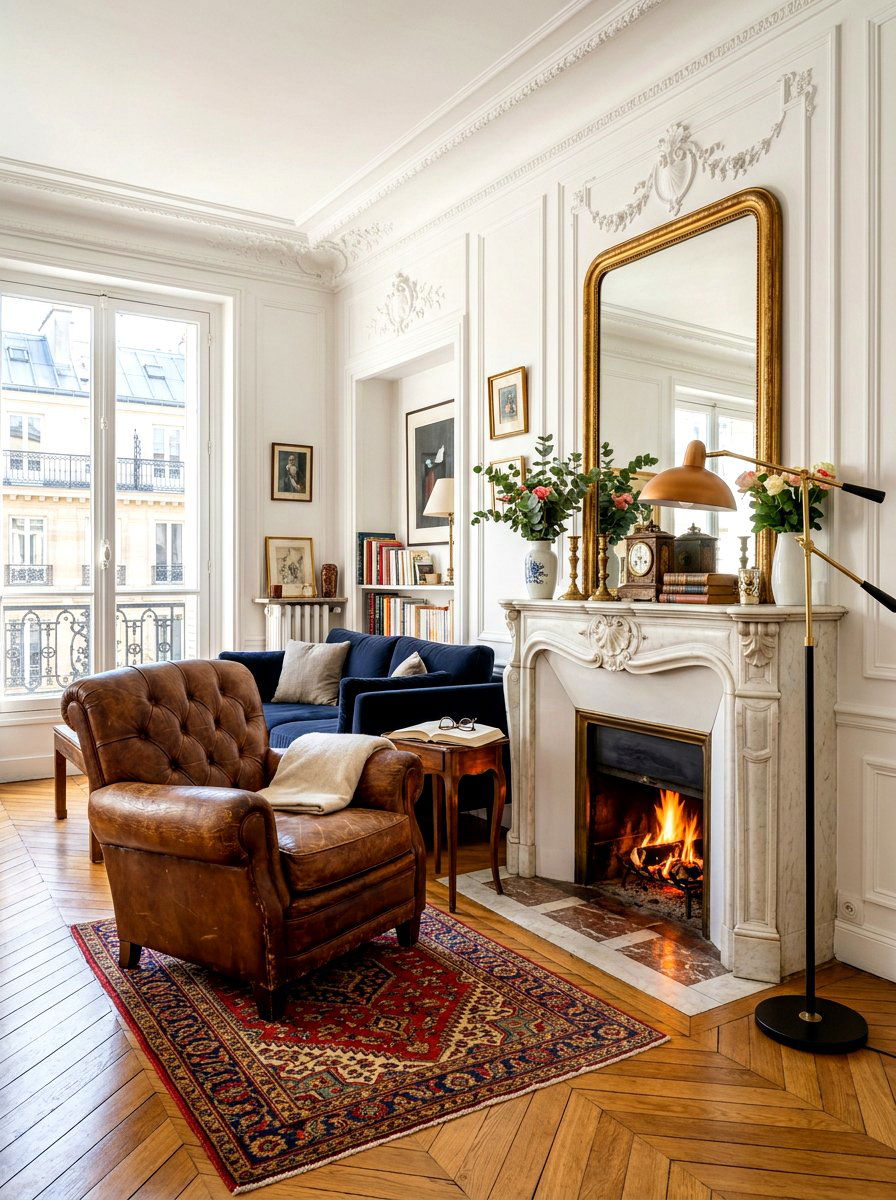 Tufted leather club chair - 30 Parisian living room ideas