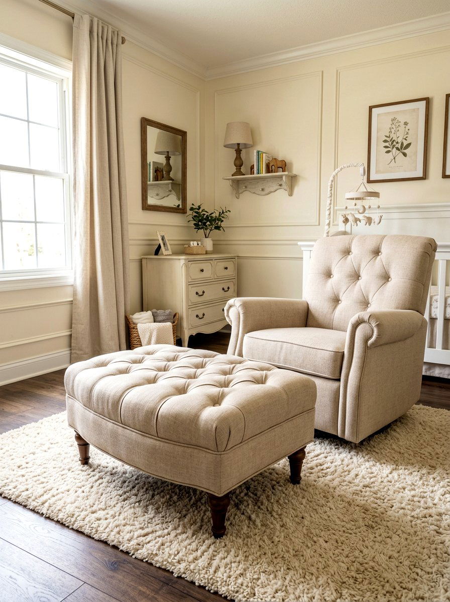 Tufted nursery ottoman - 30 romantic baby room ideas