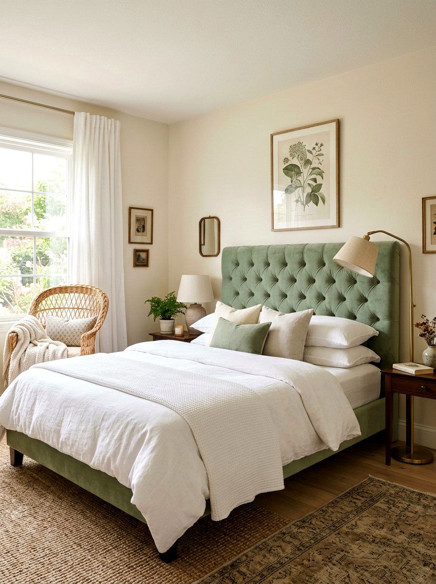 Tufted velvet headboard - 30 romantic cottage bedroom ideas