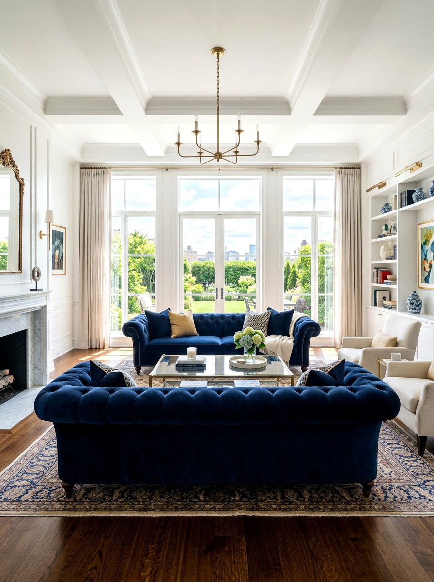 Tufted velvet sofa - 30 acoustic living room ideas