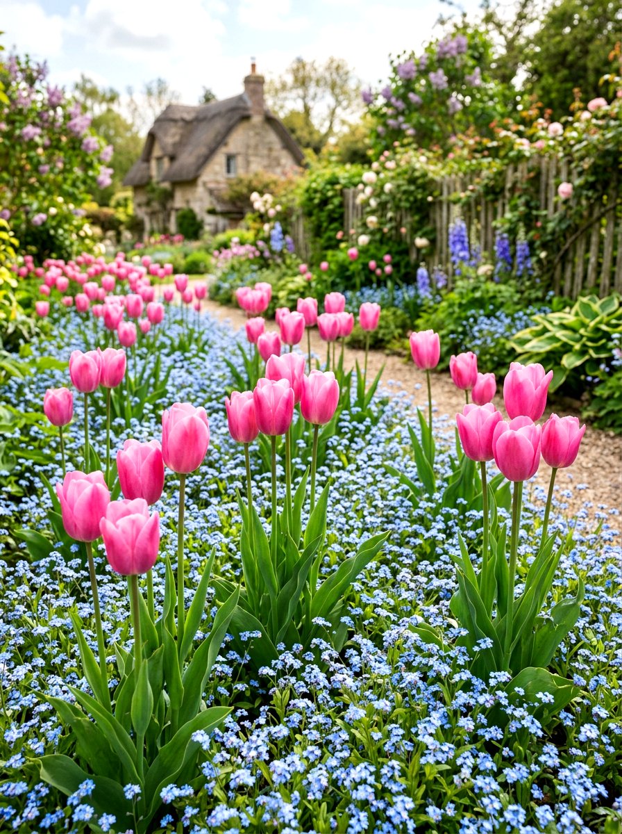 Tulip And Forget Me Not Planting - 30 tulip border ideas