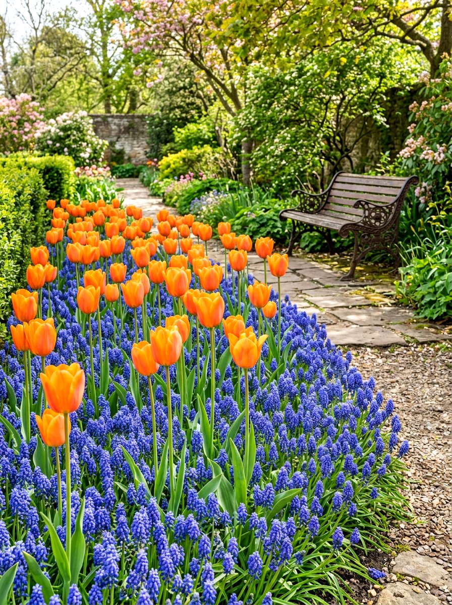 Tulip And Muscari Border - 30 tulip border ideas