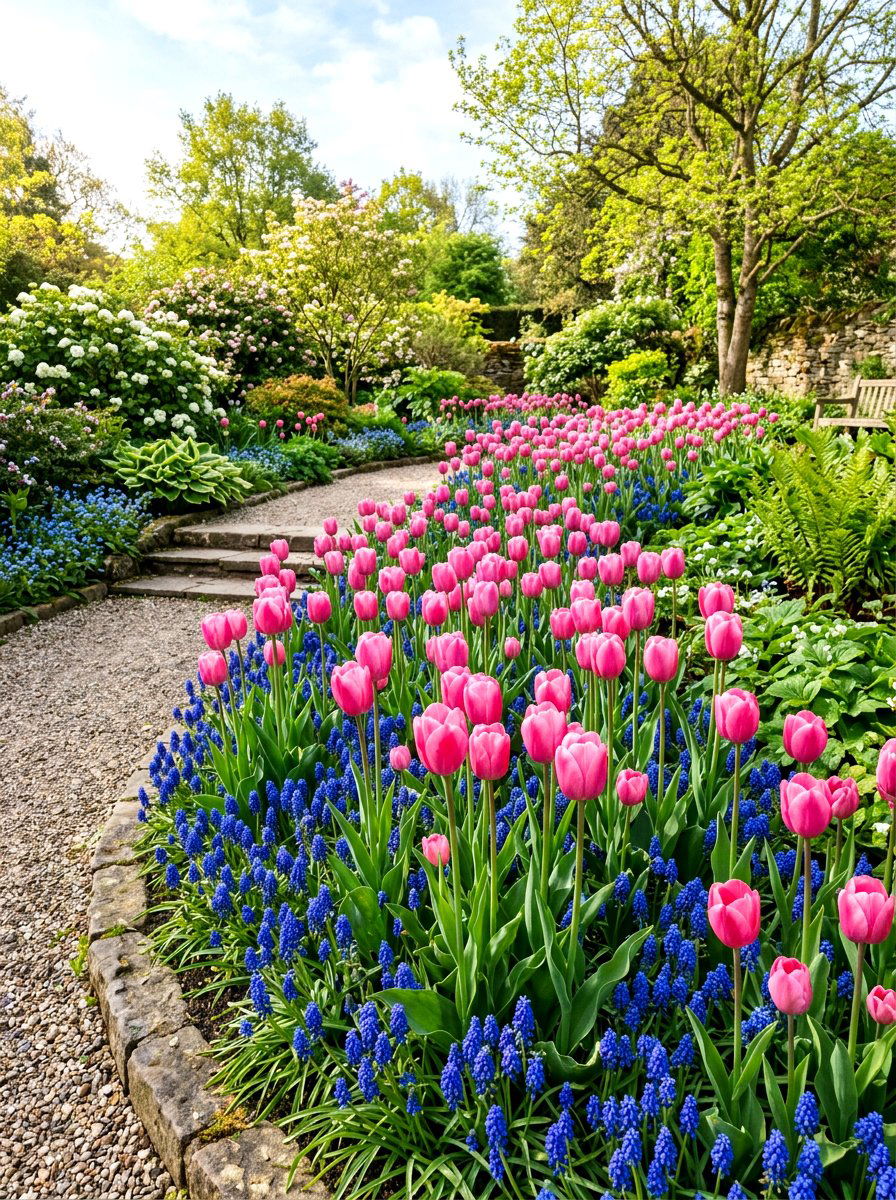 Tulip And Muscari Combination - 30 tulip garden ideas