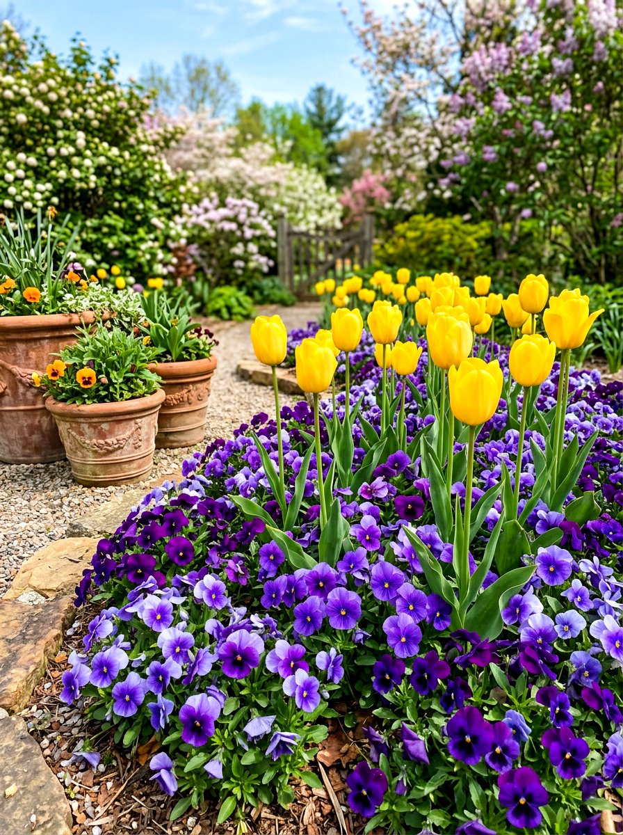 Tulip And Pansy Combo - 30 tulip border ideas