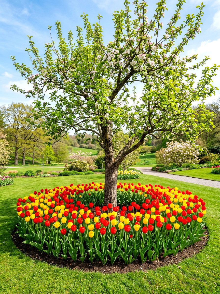 Tulip Bulb Apple Tree Ring - 30 apple tree border ideas