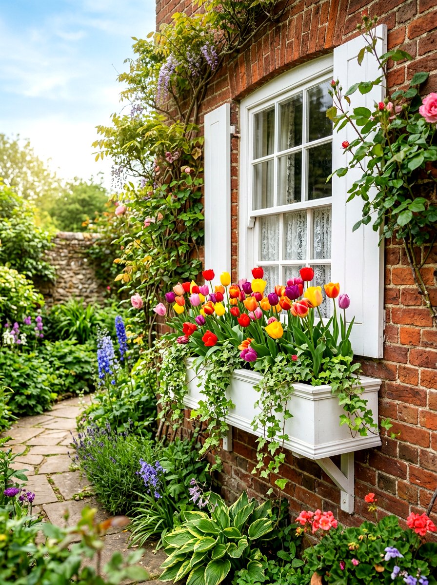 Tulip Window Box - 30 tulip garden ideas