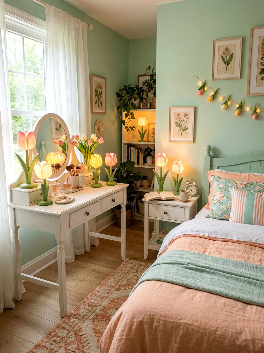 Tulip lamp bedroom - 30 soft girl room ideas