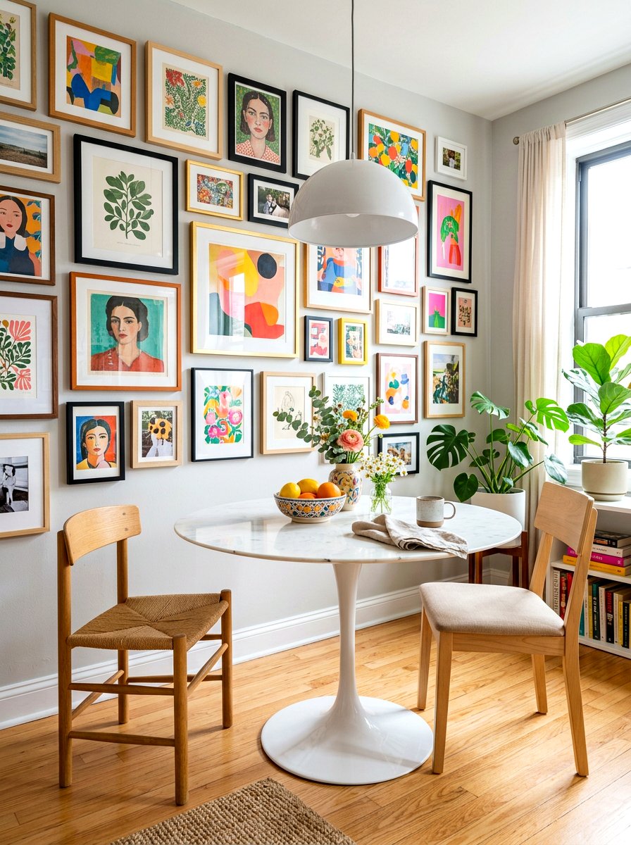 Tulip table against gallery wall - 30 tulip table decor ideas