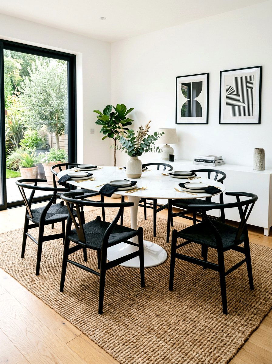 Tulip table on jute area rug - 30 tulip table decor ideas