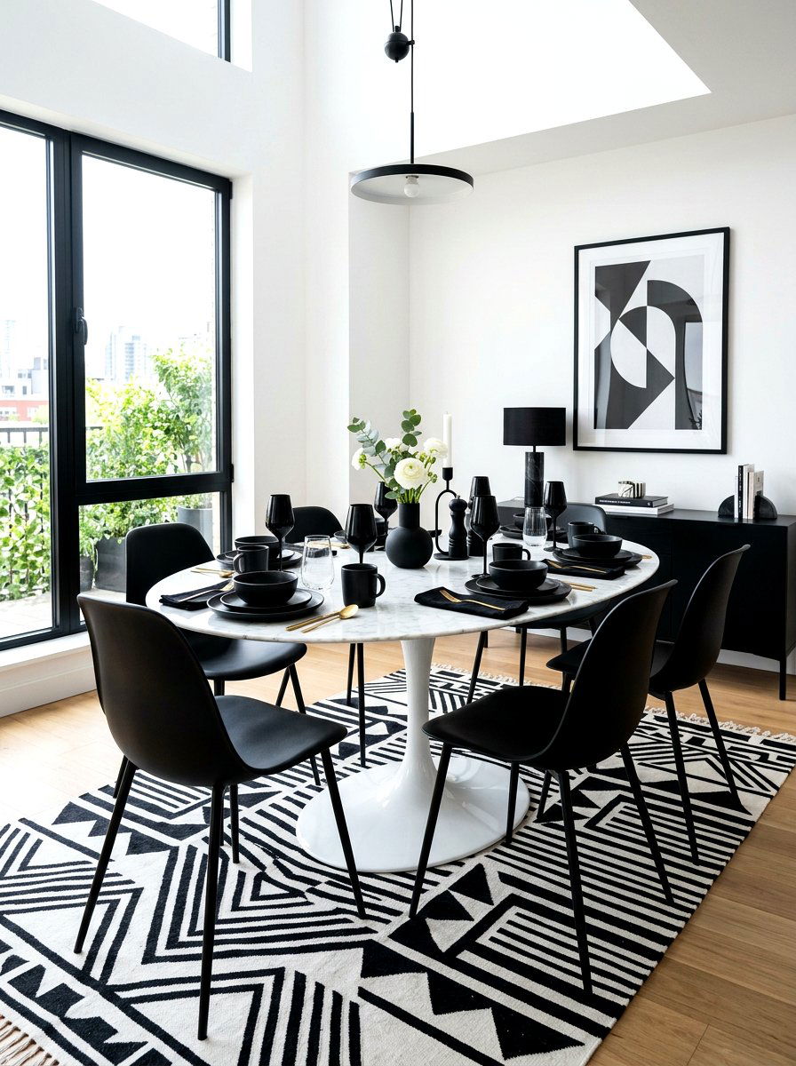 Tulip table with black and white decor - 30 tulip table decor ideas