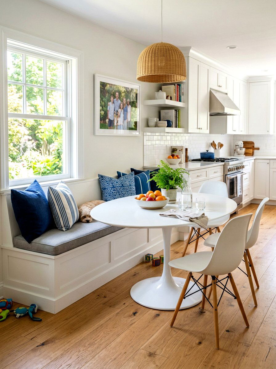 Tulip table with built in banquet seating - 30 tulip table decor ideas