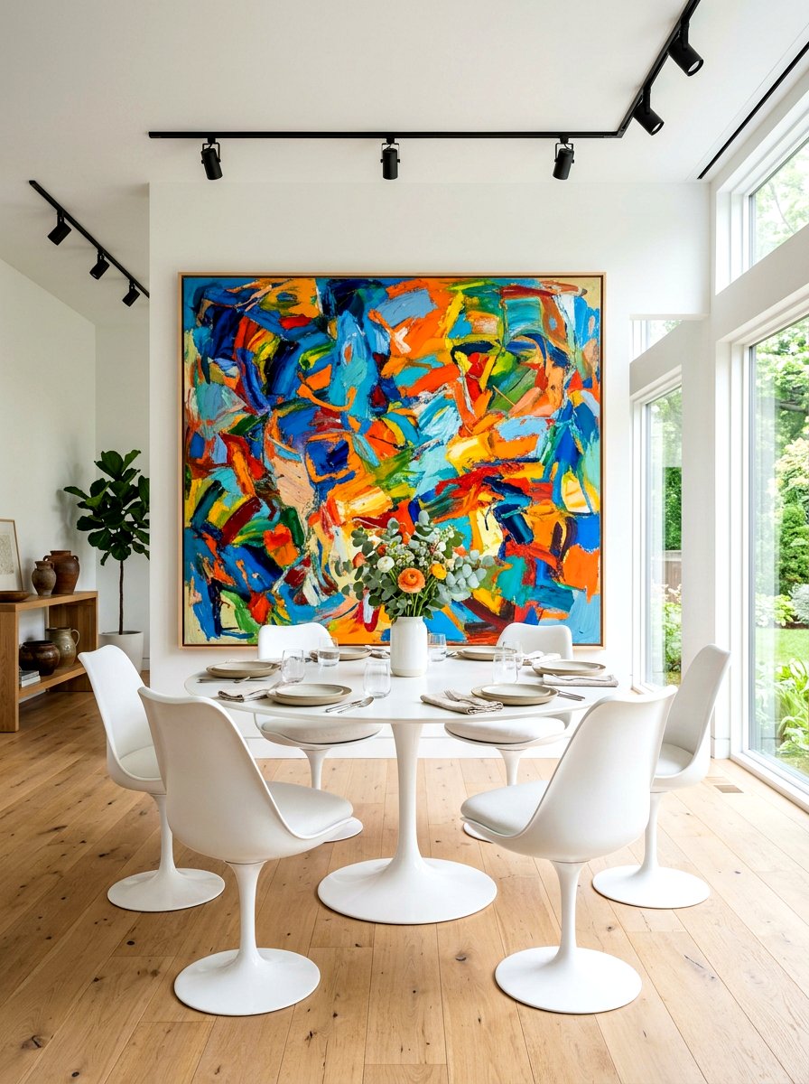 Tulip table with large wall art - 30 tulip table decor ideas