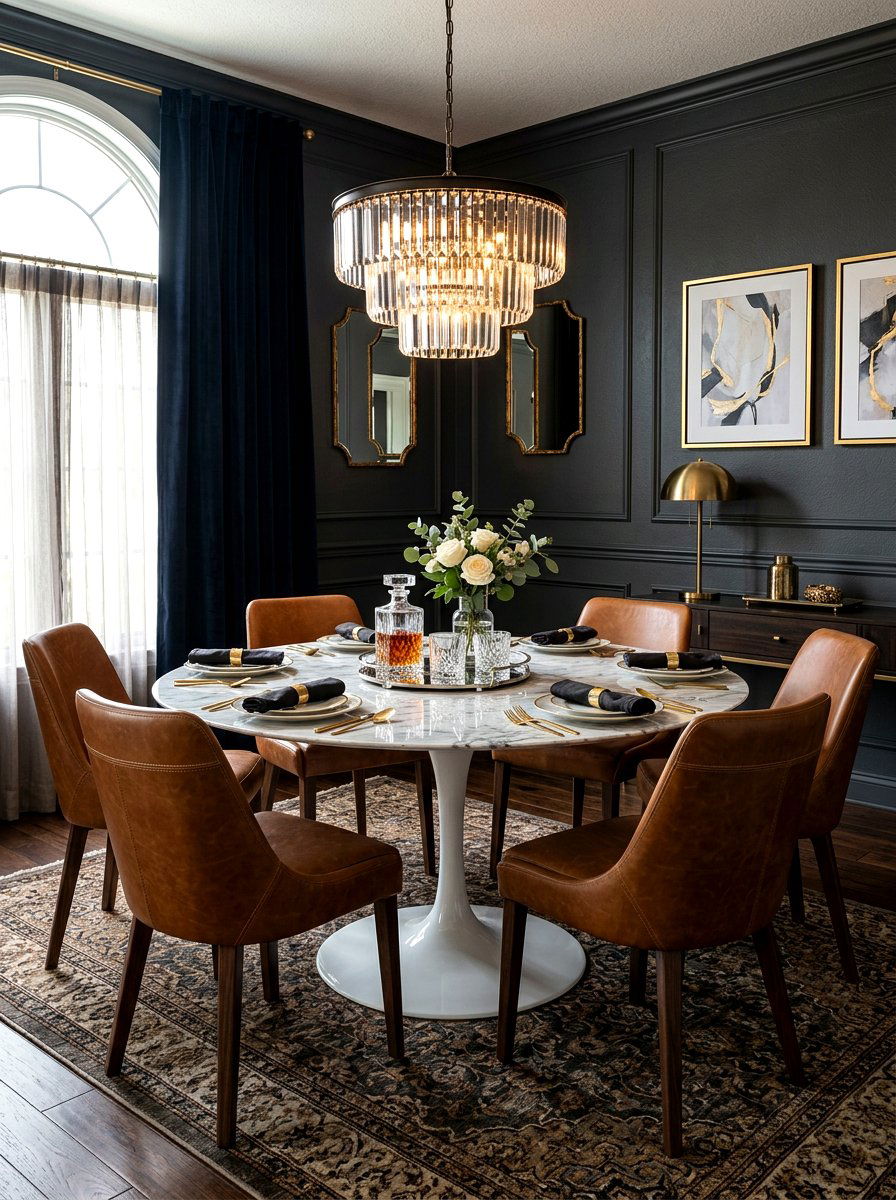 Tulip table with leather chairs - 30 tulip table decor ideas