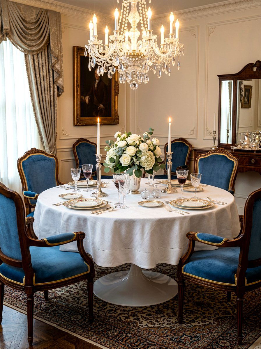 Tulip table with linen tablecloth - 30 tulip table decor ideas