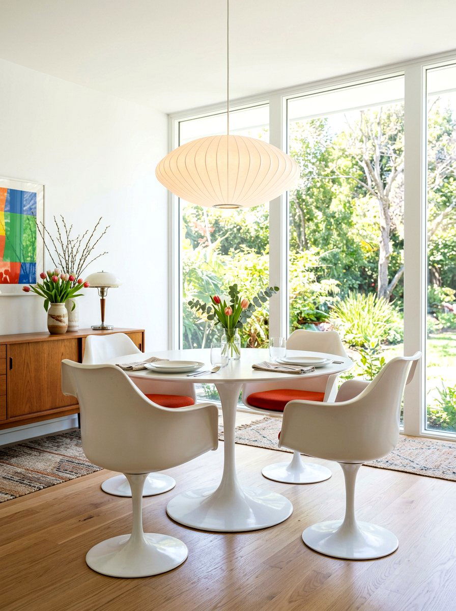 Tulip table with nelson bubble lamp - 30 tulip table decor ideas