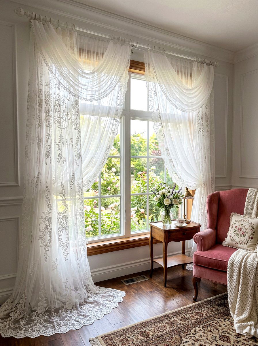 Tulle And Lace Drapes - 30 lace bedroom decor ideas