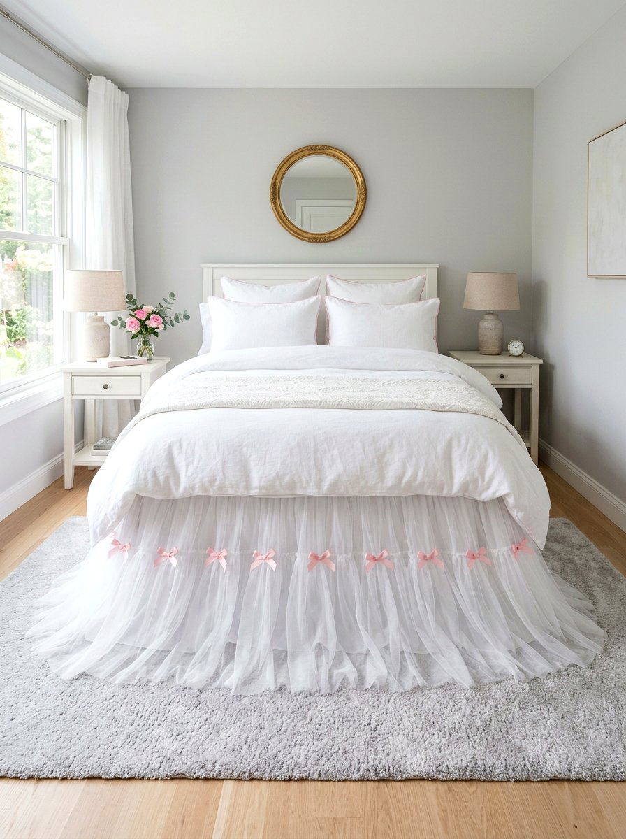 Tulle Bed Skirt - 30 ribbon and bow bedroom ideas